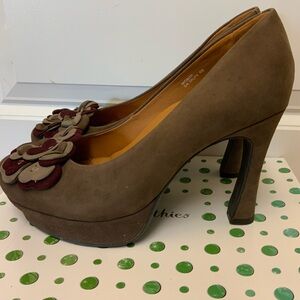 Earthies MONZA Suede Leather Platform PUMPS in TAUPE 9 NEW